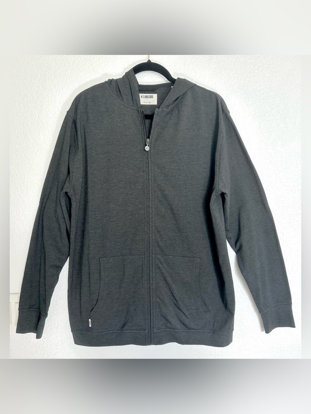 Linksoul Men's Charcoal Hoddie Zip-Up Lightweight jacket with pockets